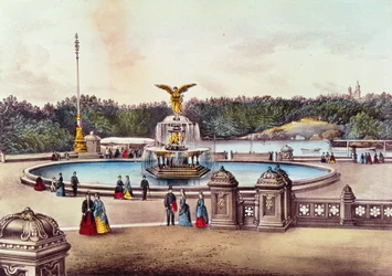 Fontaine Bethesda, Central Park, New York, publié par Nathaniel Currier et James Merritt Ives